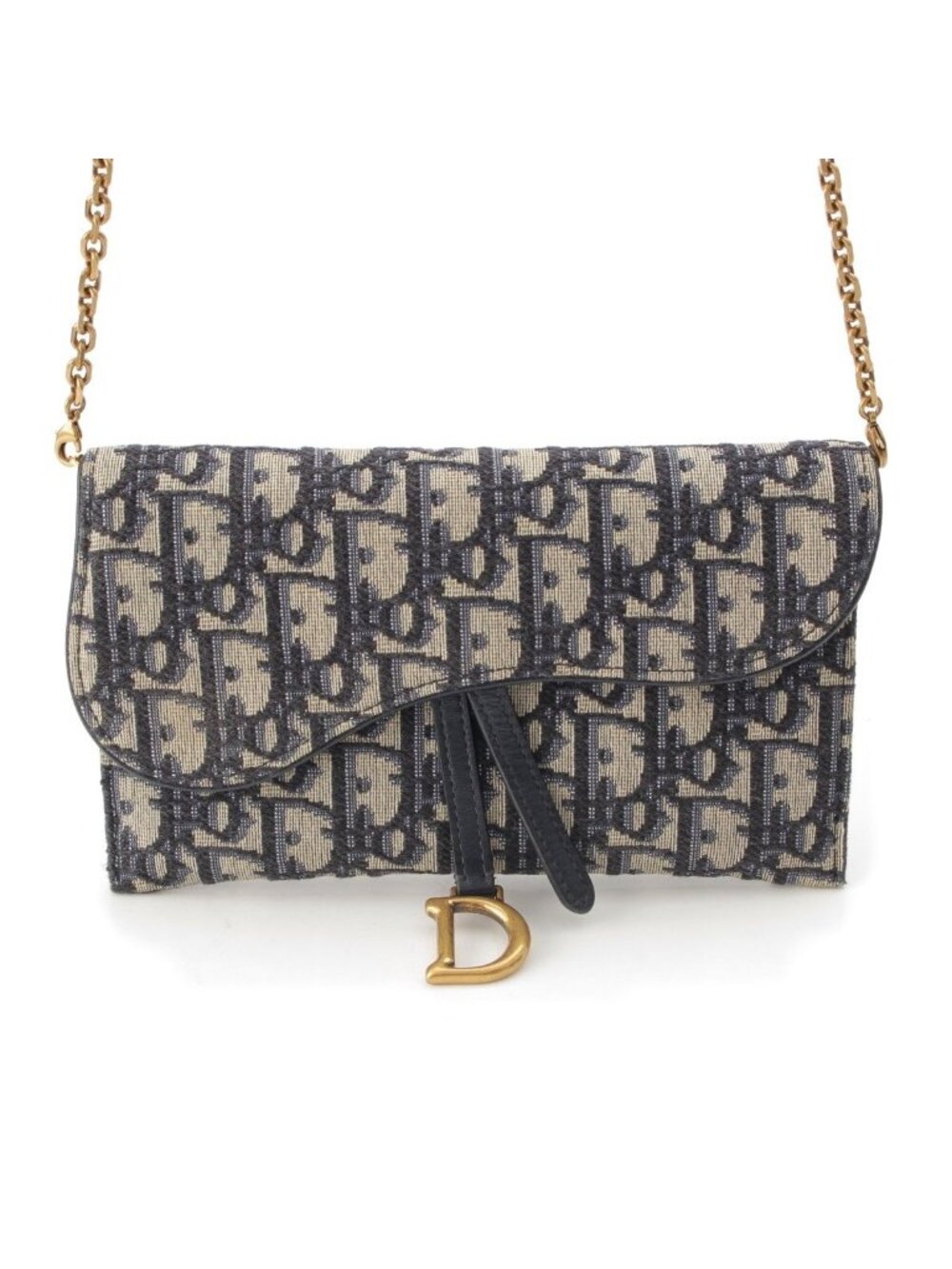 Dior Oblique Saddle Jacquard Canvas Wallet Chain Blue Shoulder Bag